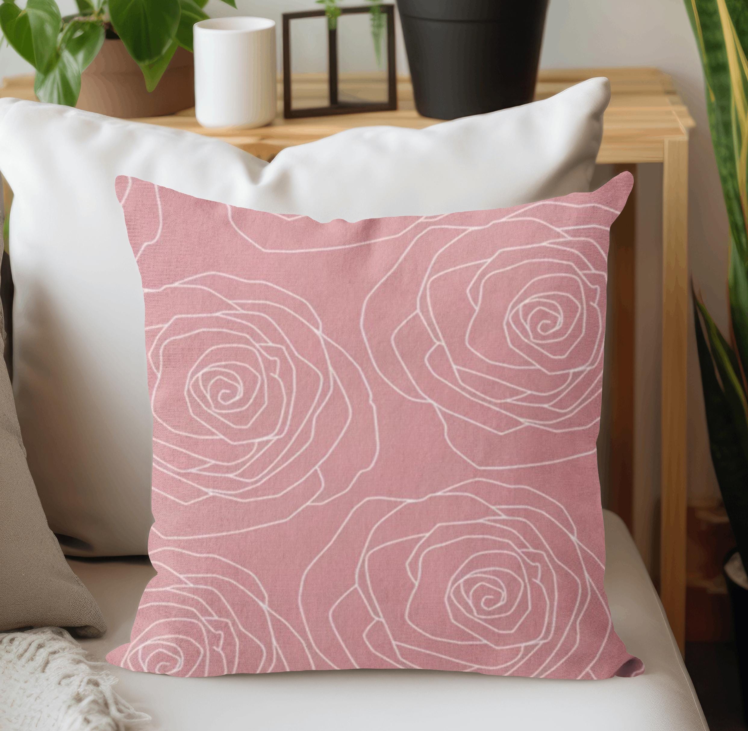 ABAKUHAUS Rosa Federe Cuscini Set di 4, Old Rose Corsage Grunge, Stampa Digitale Fronte-retro con Accento Moderno, 45 x 45 cm, Beige Rosa Verde