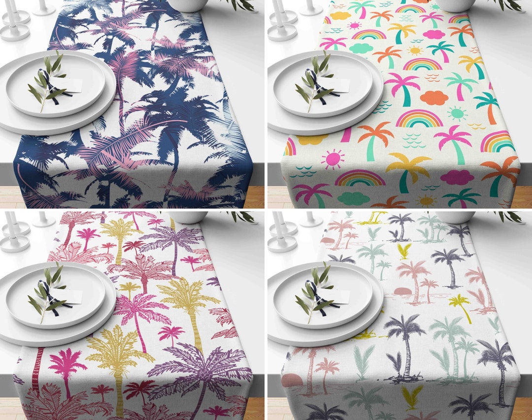 Palm Tree Pattern Table Runner, Rainbow Design Table Runner, Multicolor