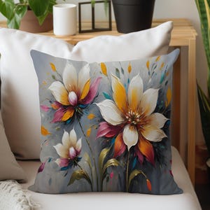 Purple Floral Pillow Cover, Decorative Throw Cushion Pattern #6