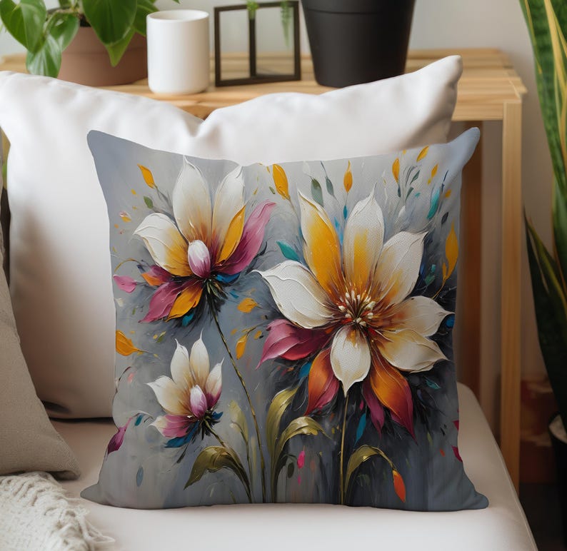 Purple Floral Pillow Cover, Decorative Throw Cushion Pattern #6
