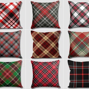 Red Black Plaid Pillow Covers, Tartan Cushion Case, Christmas Pillow Case, Xmas Decorative Throw Cushion Cover, Checkered Pillow, Home Decor