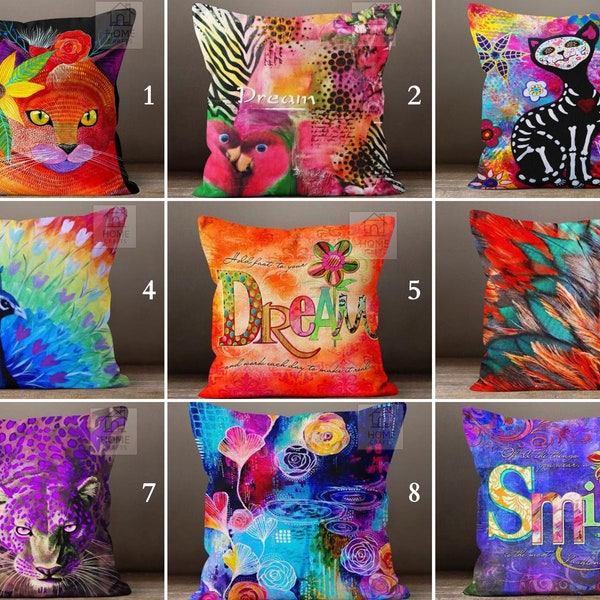 Magical Animal Painting Pillow Covers, Kitty Design Pillowcase, Aesthetic Pillow Protector, Dream Print Pillow Sham, Modern House Decoration