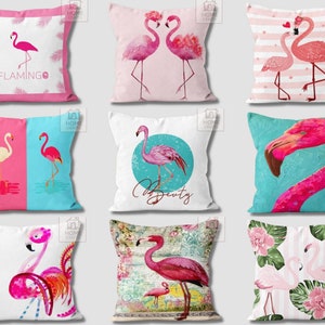 Flamingo Print Pillow Cover, Pink Pillowcases, Tropical Cushion Cover, Pink Floral Pillows, Flamingo Outdoor Cushions, Pink Blue Sofa Design