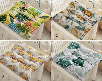 Tropical Leaves Puffy Chair Pads, Pineapple Outdoor Chair Cushion, Exotic Leafy Accent Cushion Pads, Bench Cushion, Coastal Seat Cushions