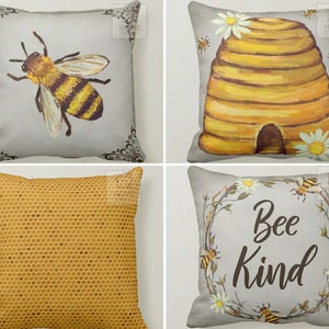 Bee Pillow Cases, Honeybee Printed Pillow Cover, Bee Throw Pillow, Decorative Pillows, Beehive Cushion Cases, Bee Cushion Covers, Home Decor