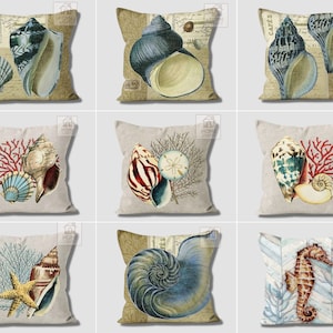 Sea Themed Decorative Pillow Cover, Sea Shell Cushion Case, Nautical Home Decor, Garden Pillow Cover, Marine Outdoor Bedding Pillowcase