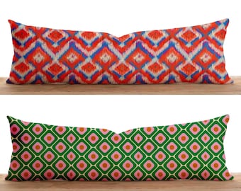 Diamond Pattern Bolster Pillow Cover, Ikat Design Long Pillowcase, Argyle Lumbar Cushion Cover, Geometric Pillow Top, Watercolor Pillow Sham