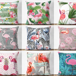 Pink Flamingo Pillowcase, Flamingo Pillow Covers, Pink Flamingo Pillow Sham, Tropical Cushion Covers, Flamingo Decorative Pillow Protectors