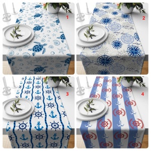 Sea Turtle Table Runner, Anchor Design Runner, Starfish Table Top, Compass Table Cover, Wheel Dining Decor, Rectangle Tablecloth, Home Gift