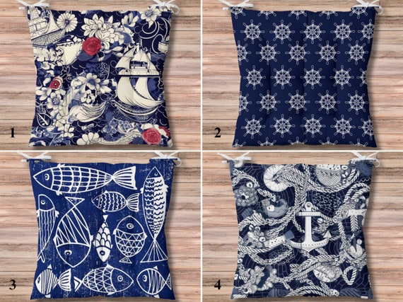 Marine Puffy Chair Pads Sea Theme Indoor and Outdoor Chair Cushion Anchor Cushion Pads Beach House Bench Cushion Coastal Home Decor Gift Etsy UK