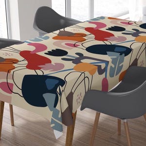 Abstract Pattern Table Cover, Geometric Shapes Tablecloth, Modern Art Chic Table Sheet, Creative Abstract Table Linen, Art Deco Table Decor