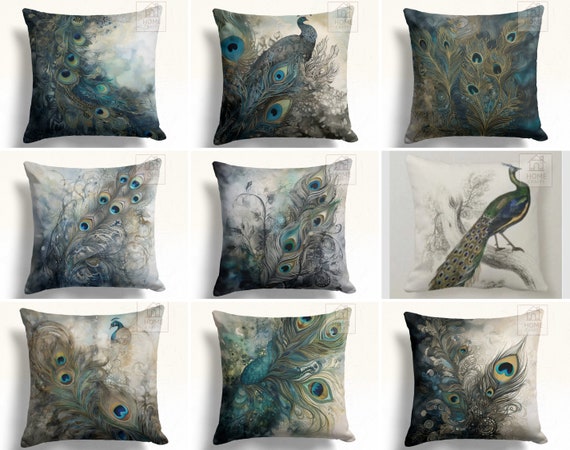 Peacock Pattern Throw Pillow Covers, Peacock Feather Pillow Case