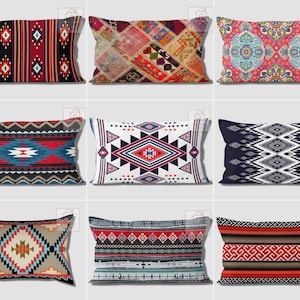 Rug Design Lumbar Pillow Cover, Southwestern Pillow Case, Outdoor Cushion Cases, Ethnic Pillow Top, Terracotta Lumbar Cushion, Tribal Pillow