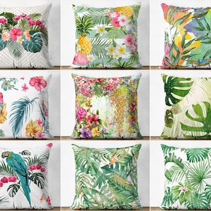Orchid Flower Pillow Covers, Floral Printing Cushion Case, Monstera Leaves Spring Trend Pillow Cases, Tropical Cushion Cover, Home Decor