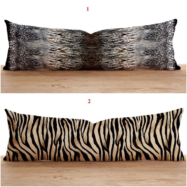 Funda de almohada larga con estampado de leopardo, funda de almohada con diseño de guepardo, funda de almohada larga negra dorada, almohada lumbar de leopardo, almohada de gran tamaño