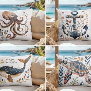 OUTDOOR Sea Creatures Pillowcases, Under The Sea Vibes Outdoor Pillow Cover, Ocean Life Cushion Cover, Marine Animal Pillow Sham