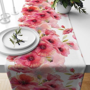 Pink Poppies Table Runner, Peony Flower Table Runner, Farmhouse Table Runner, Summer Home Decor, Magnolia Kitchen Runner, Country House Deco