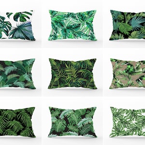 Palm Leaf Lumbar Pillow Case, Green Leaf Sofa Pillow Sham, Throw Pillow Cover, Tropical Plants Pillow Top, Green Tropical Cushion Cases