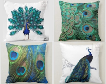Peacock Outdoor Pillow Case, Peacock Cushion Cover, Peacock Throw Pillow,  Peacock Pillowcase, Peacock Lumbar Pillow, Blue Green Pillow