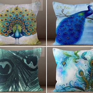 Peacock Cushion Case, Peacock Pillow Cover, Peacock Tail Throw Pillows, Peacock Feather Pillowcase, Decorative Pillow Shams, Feather Decor