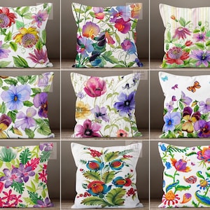 Purple Floral Pattern Pillow Cover, Decorative Trend Pillow Case, Flower Accent Cushion Case, Colourful Outdoor Pillow, Stylish Sofa Pillow