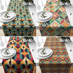 Geometric Pattern Table Runner, Rustic Farmhouse Boho Chic Table Covers, Mid Century Modern Dining Table Decor, Vintage-Inspired Table Linen