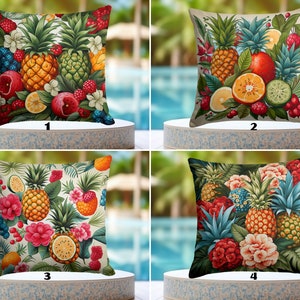 WATER RESISTANT Pineapple Pillow Covers, Tropical Fruits Outdoor Pillowcase, Lemon Waterproof Cushion Case, Pink Flower Pillow Protector