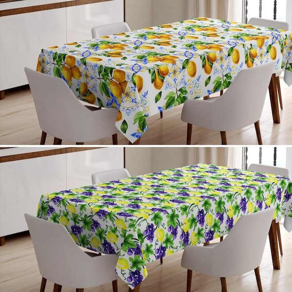 Cubierta de mesa estilo limón, ropa de mesa con estampado de hojas, hoja de mesa con diseño de flores, mantel de estilo floral único, mesa decorativa de lujo