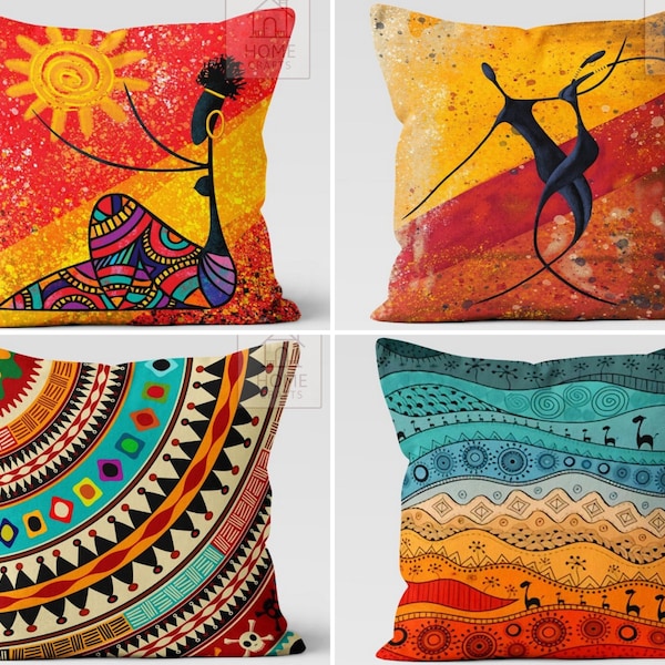 African Life Style Pillow Covers, Decorative Cushion Case, Authentic Pillow, Ethnic Pillowcase, Tribal Cushion Cover, Afrocentric Home Decor
