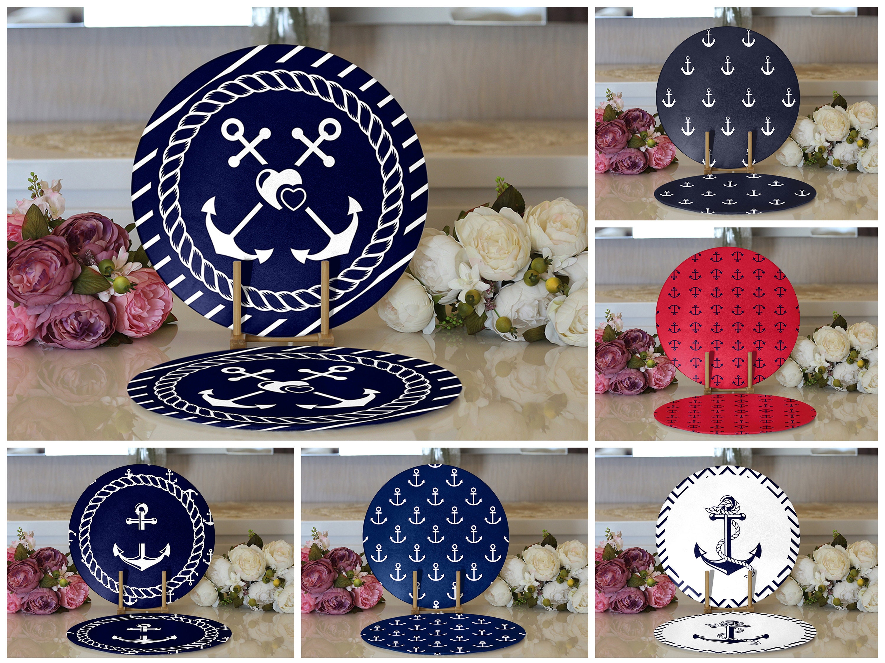 Nautical Placemat Navy Pattern Table Mat Anchor Printed Etsy