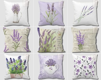 Purple Lavender Flowers Pillow Cases, Floral Throw Pillow Top, Summer Trend Cushion Cover, Decorative Patio Pillow Sham, Bedding Home Decor