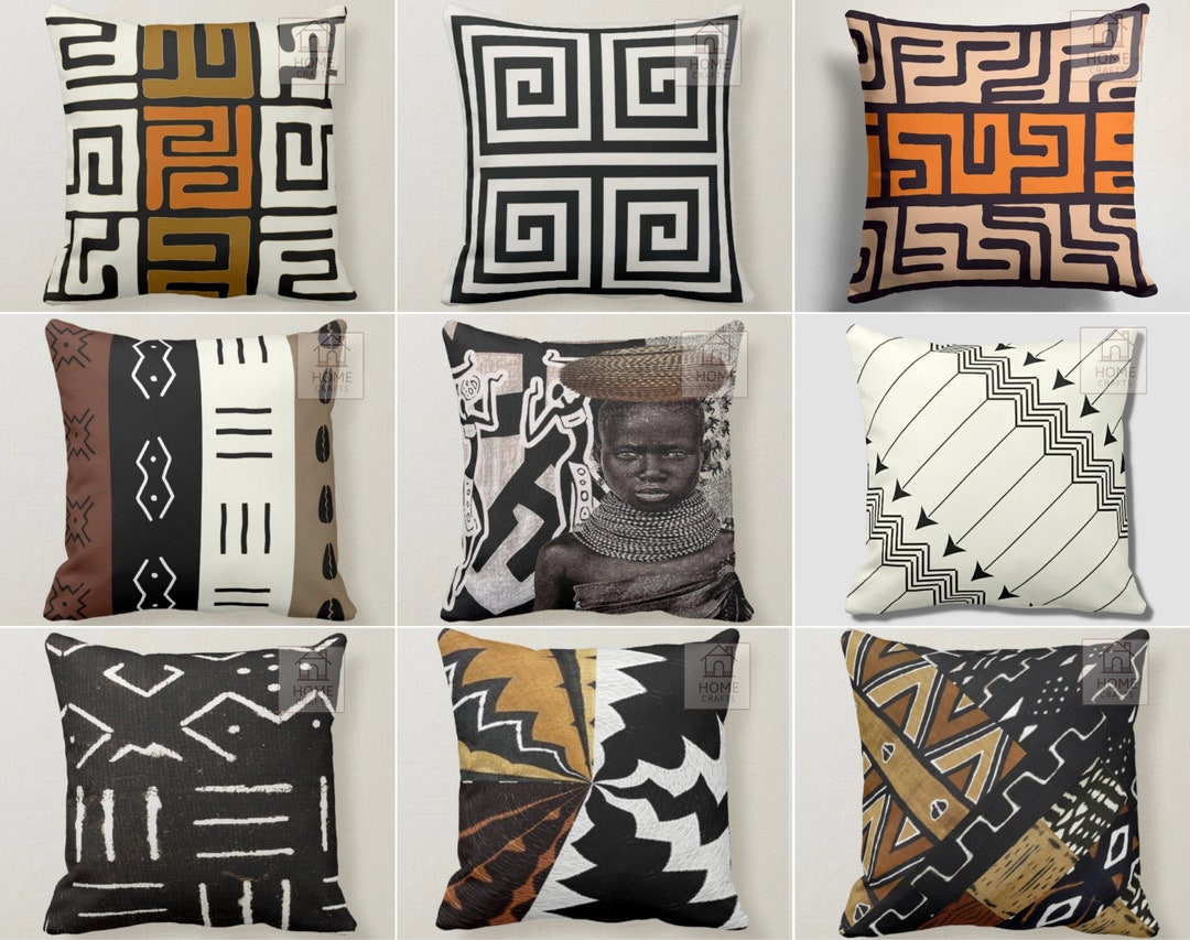African Pillowcase, Decorative Cushion Case, Black & White Pillows