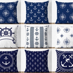 Nautical Outdoor Pillow Covers, Nautical Outdoor Cushion Case, Blue White Accent Pillowcase, Nautical Wedding Pillow Sham, Nautical Wedding