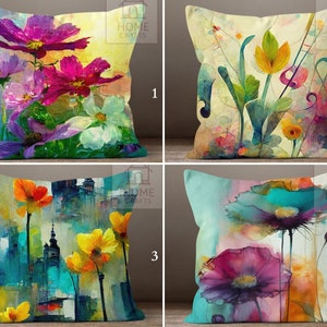 Colorful Flower Throw Pillow Cases, Watercolor Flower Pillow Sham, Oil Painting Pillow Cover, Wildflowers Pillow, Abstract Paint Pillow zdjęcie 6