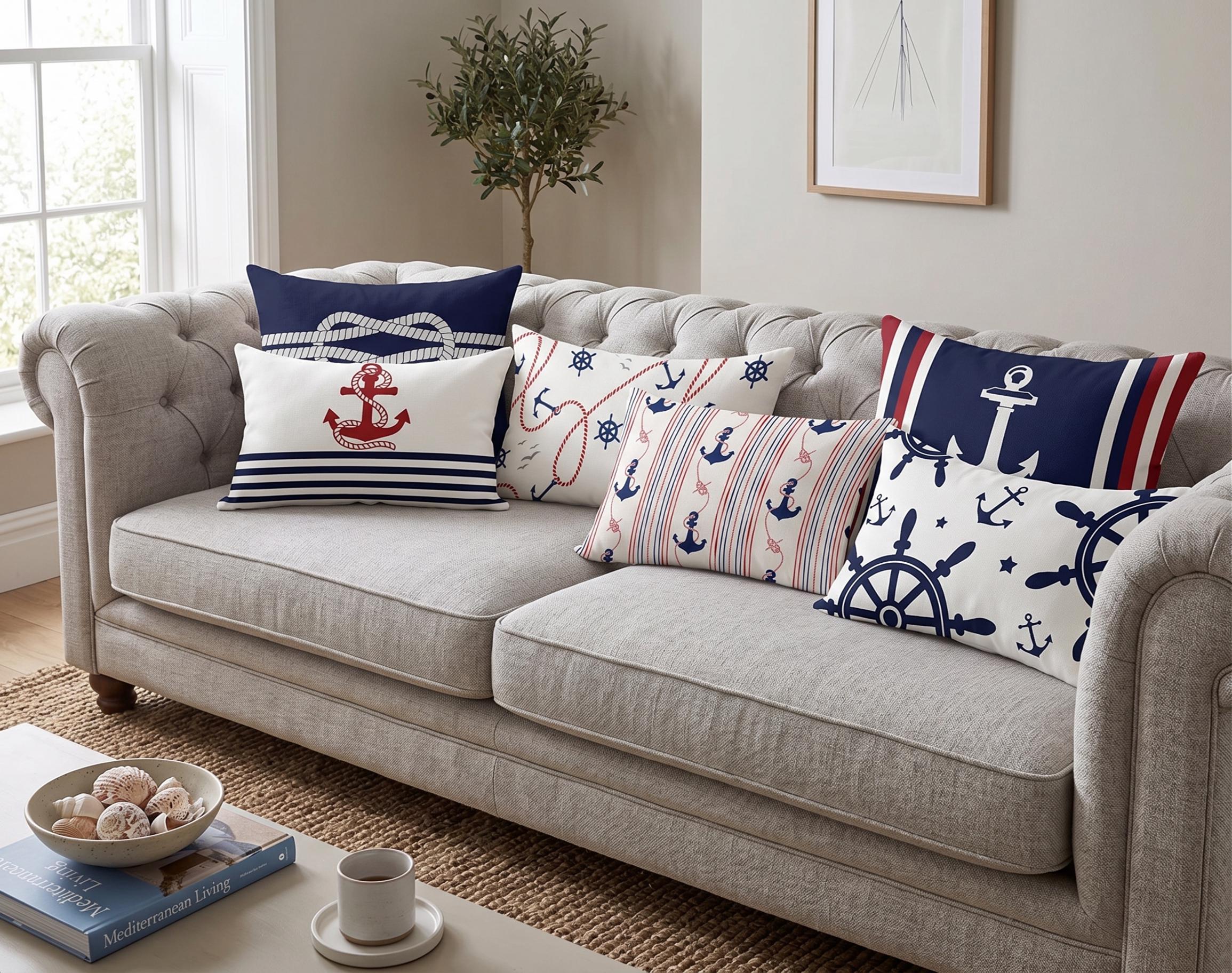 Nautical Lumbar Pillow Cover, Anchor, Knot, and Wheel Designs - Etsy