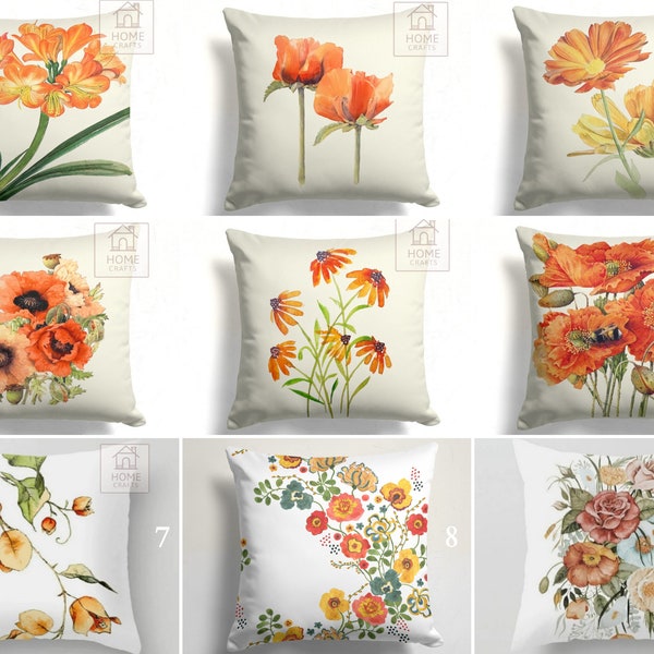 Orange Flower Accent Pillow Covers, Floral Throw Pillow Case, Decorative Cushion Cover, Poppy Outdoor Pillow, Bedding Home Decor, Gift Ideas