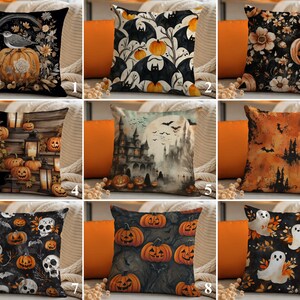 Halloween Couch Pillow Covers, Carved Pumpkins, Ghosts, Skulls, Bats & Haunted Castle Design Pillow Shams, Spooky Fall Throw Cushion Cases
