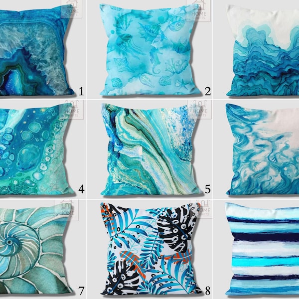 Aqua Toss Pillow Covers, Water Blister Outdoor Pillow Case, Decorative Marine Pillow Shams, Turquoise Pillow, Beach House Gift, Coastal Deco