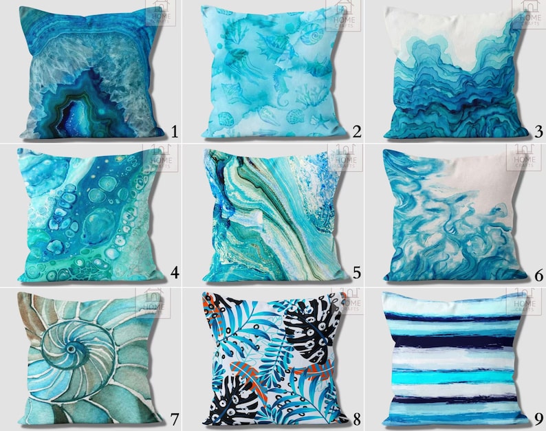 Aqua Toss Pillow Covers, Water Blister Outdoor Pillow Case, Decorative Marine Pillow Shams, Turquoise Pillow, Beach House Gift, Coastal Deco image 1