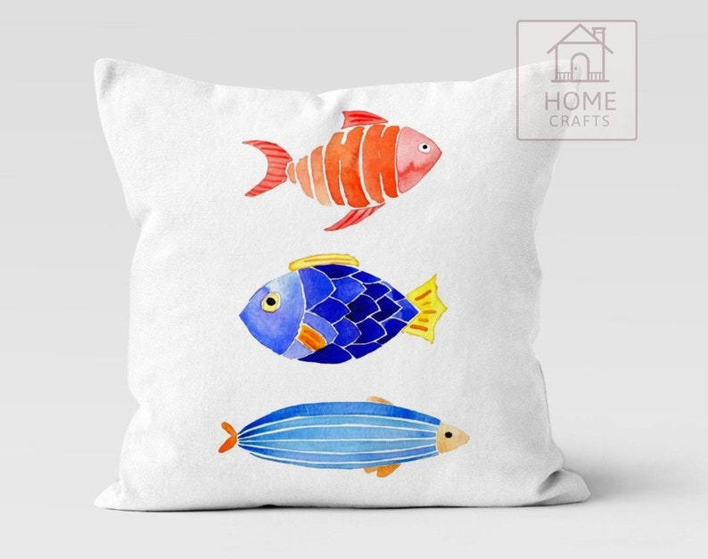 Nautical Outdoor Pillow Case, Fish Themed Pillow Cover, Decorative Pillows, Fish Restaurant Pillow, Pillow for Beach House, Coastal Decor Pattern #8