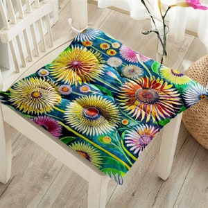 Outdoor Sunflower Chair Pads, Modern Puffy Seat Cushion, Porch Seat Pad, Premium Quality Square Cushion, Dining Cushion Pad, Cottage Gift