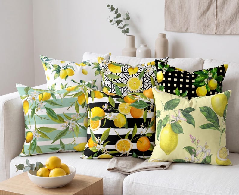 Lemon Pillow Covers, Outdoor Patio Decor, Housewarming Gift image 2