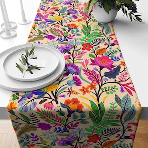 Floral Theme Table Runner, Botanical Runner, Bird of Paradise Flower Pattern Table Runner, Watercolor Runner, Farmhouse Colorful Home Decor