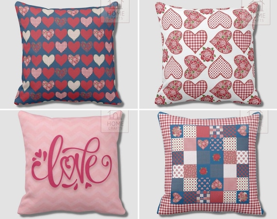Red Heart Print Pillow Covers for Valentines, Decorative Pillow