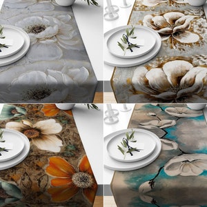 Flower Table Runner, Leaf Style Table Cover, Chic Floral Design Table Linen, Farmhouse Colorful Home Decor, Decorative Table Linen