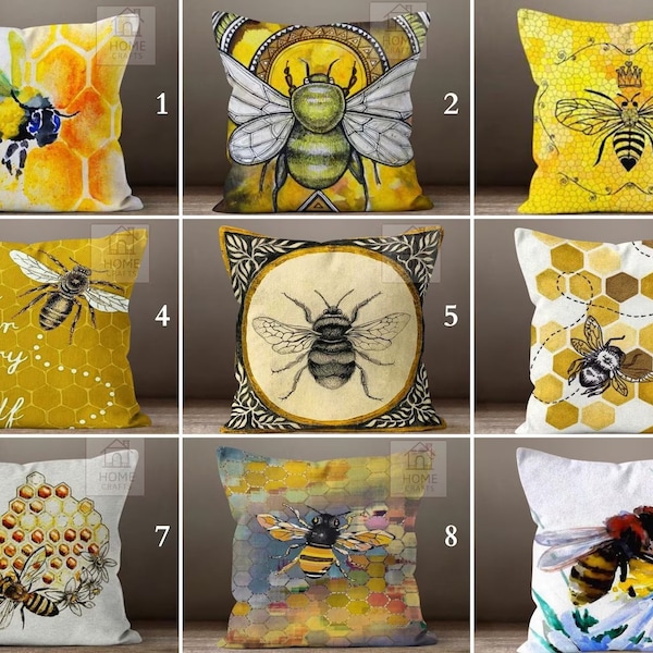 Bee Illustration Pillow Slipcover, Honeybee Pillowcase, Pollinator Pillow Protector, Bee Lover Pillow Sham, Insect Inspired Pillow Slipcover