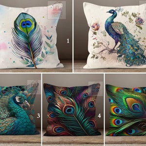 Peacock Feather Pillow Cover, Peacock Tail Throw Pillow Case, Peacock Outdoor Cushion Cover, Decorative Feather Pillow Sham, Peacock Decor