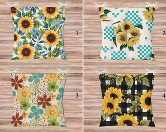 Coussinets bouffants tournesols, coussin de chaise d'extérieur ferme, coussinets de chaise de campagne, coussin de banc de chalet, coussins de siège à fleurs jaunes cadeaux