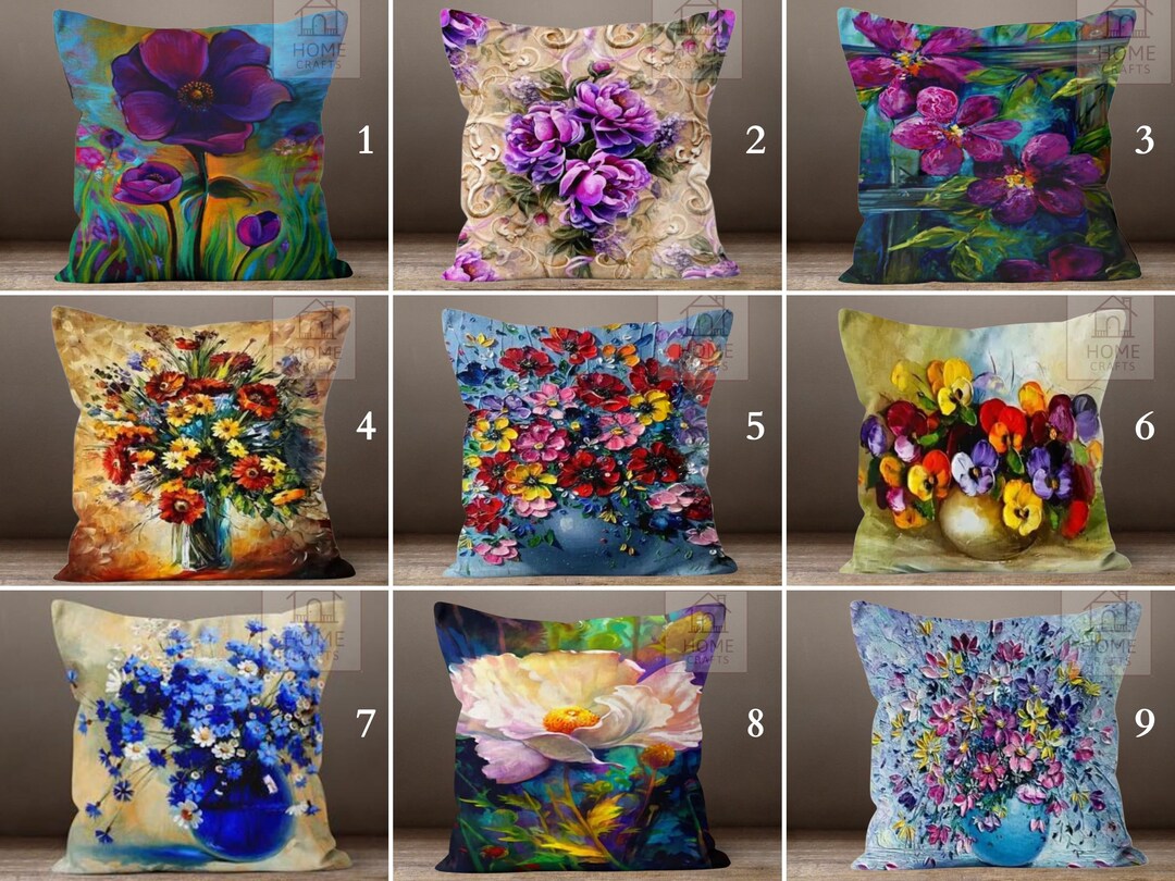 Vibrant Flowers Pillow Covers, Psychedelic Art Pillowcase, Purple