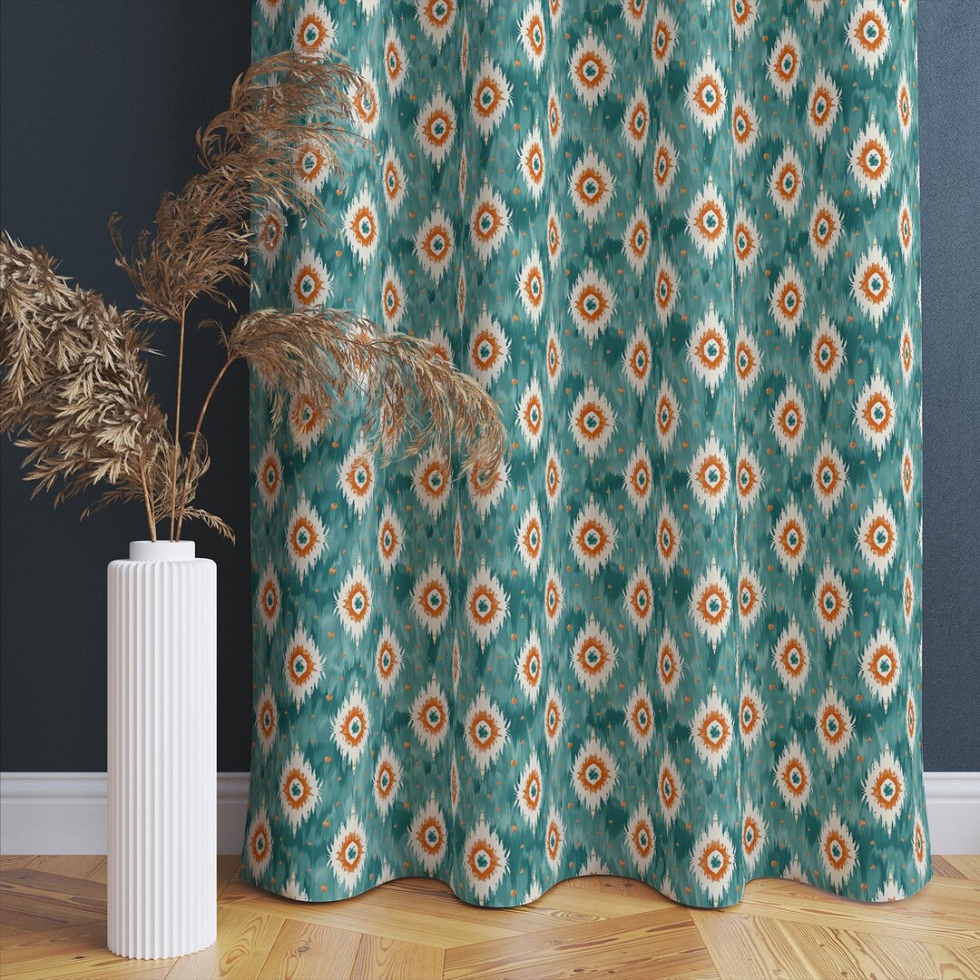 Boho Eye Design Curtain, Ikat Pattern Curtain, Tribal Dot Motif Window ...